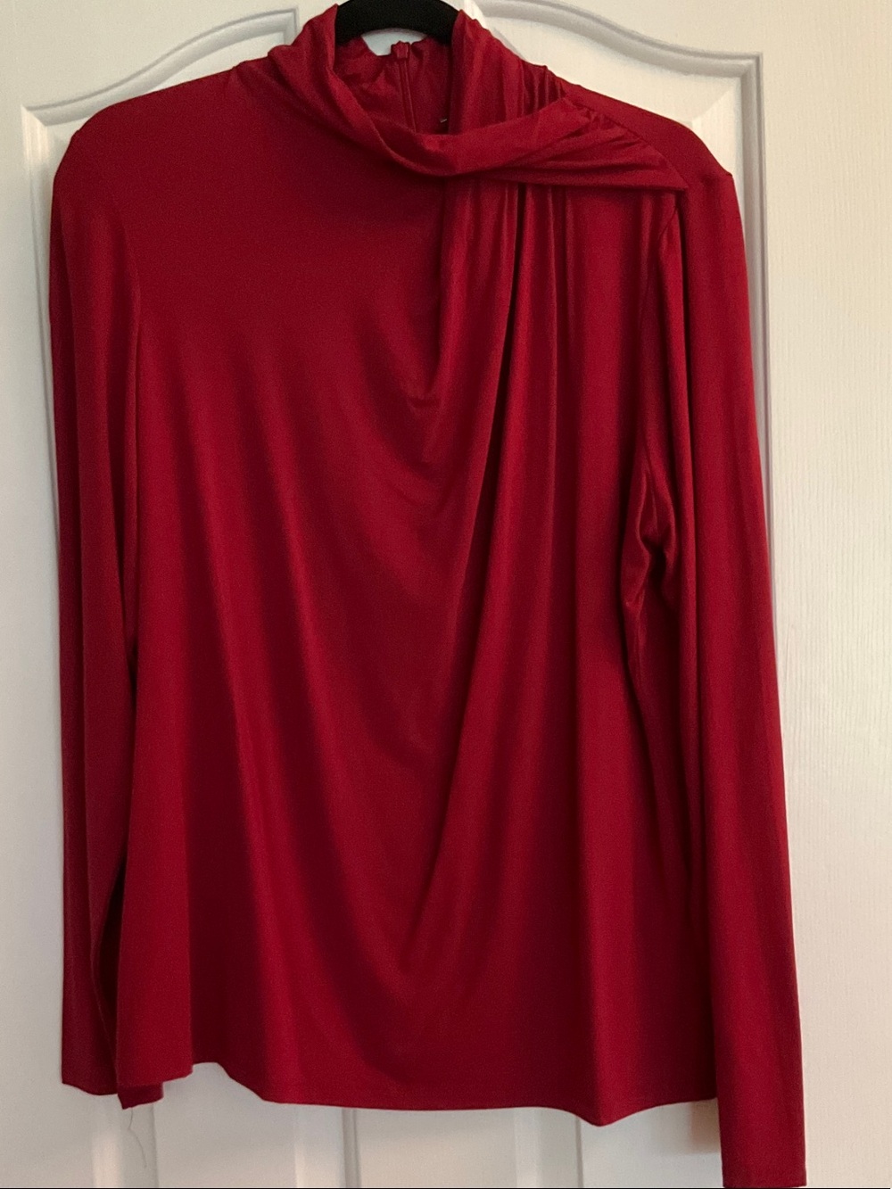Red Draped Cowl Neck Long Sleeve Women's Top